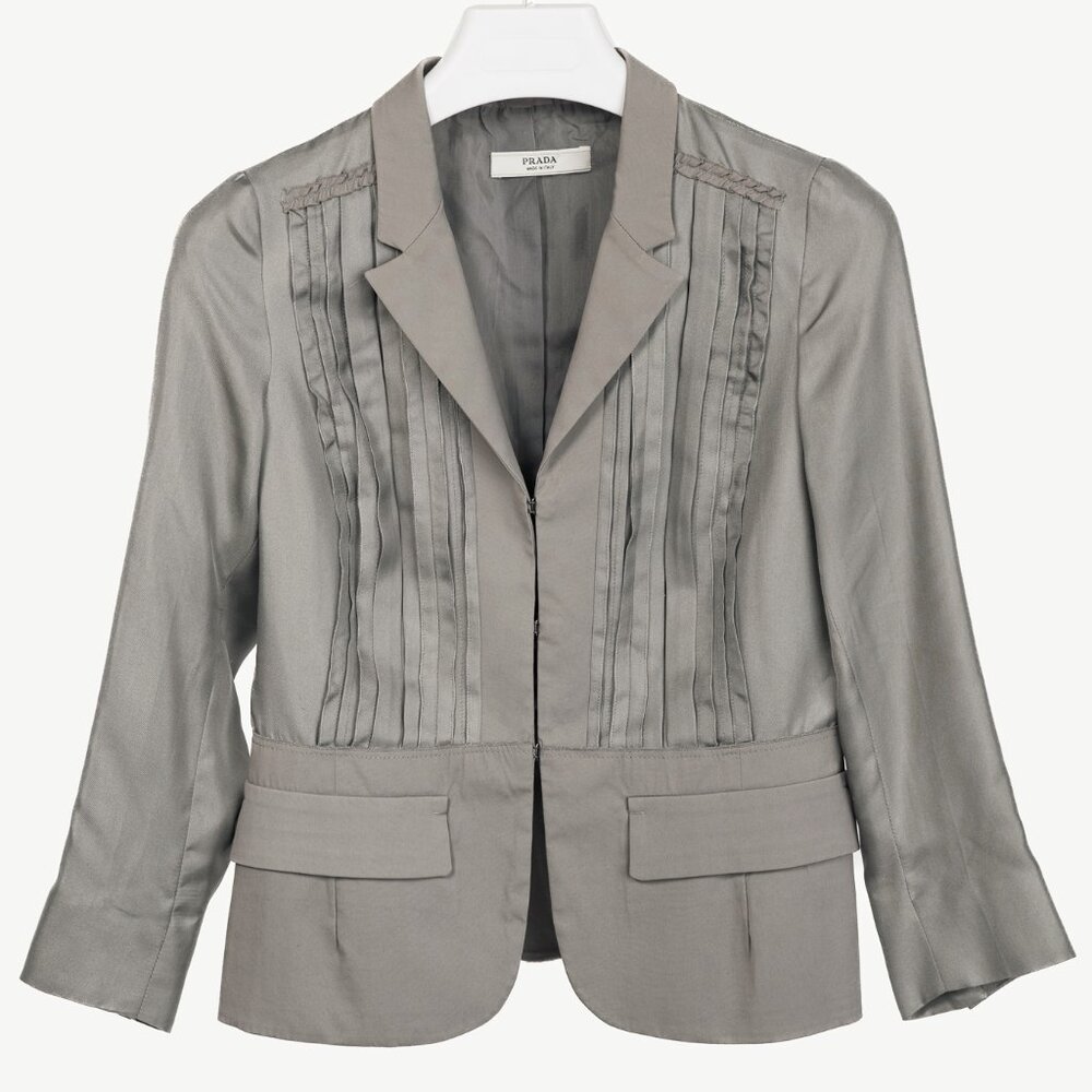 Prada Grey Silk & Cotton Pintuck Blazer